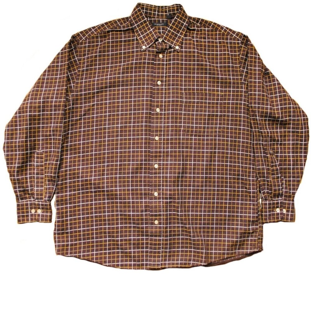 Men's Burberry London Jacquard Button Up Shirt Windowpane Size Large USA